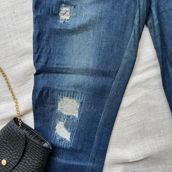 Dark Blue Super Skinny Ripped Jeans - Picture 3 of 11